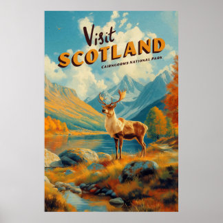 Affiche vintage Écosse Cairngorms Renne