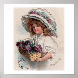 Affiche vintage Ellen Clapsaddle Fille au bonnet