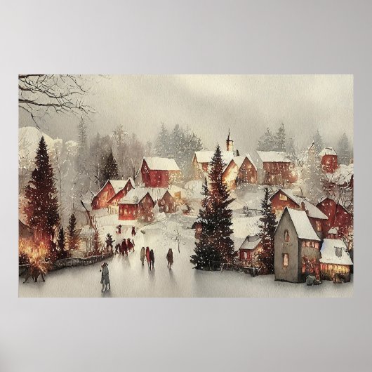 affiche vintage enneigée du village (Devant)