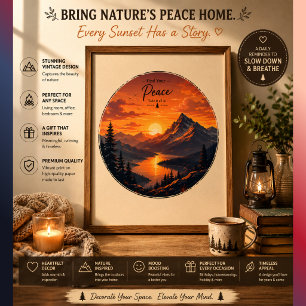 Affiche Vintage Feu de Camp Coucher de Soleil Mo