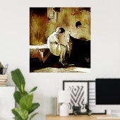 Affiche Vintage Fille Près de la Cheminée (Bureau à domicile)