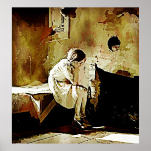 Affiche Vintage Fille Près de la Cheminée