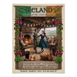 Affiche Vintage Irlande Emerald Isle - Danse Irlan
