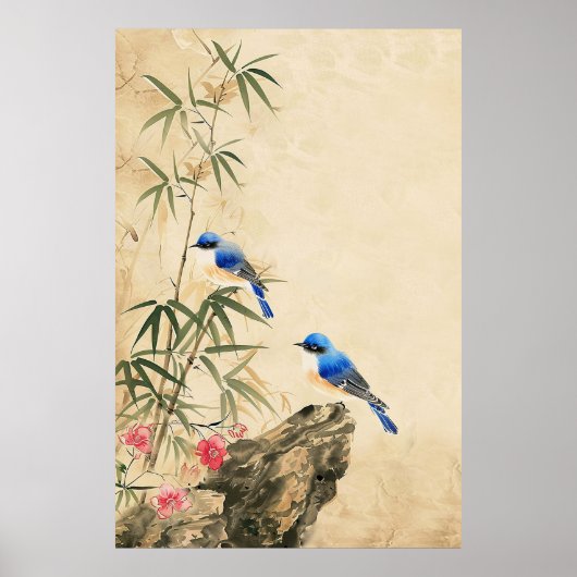 Affiche vintage japonaise de fleurs et d'oiseaux (Devant)