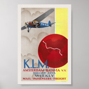 Affiche vintage K.L.M. Amsterdam-Batavia 1930