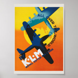 Affiche vintage KLM dans le monde entier des année