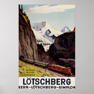 Affiche vintage Lotschberg Chemin de fer Suisse Be