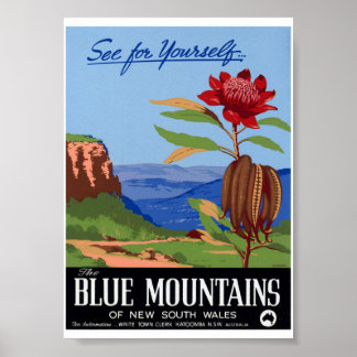 Affiche vintage restaurée des Blue Mountains d'Aus