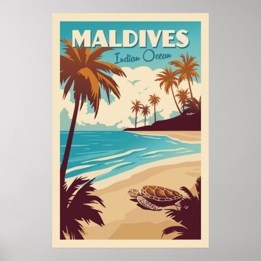 Affiche vintage tortue de mer aux Maldives (Devant)
