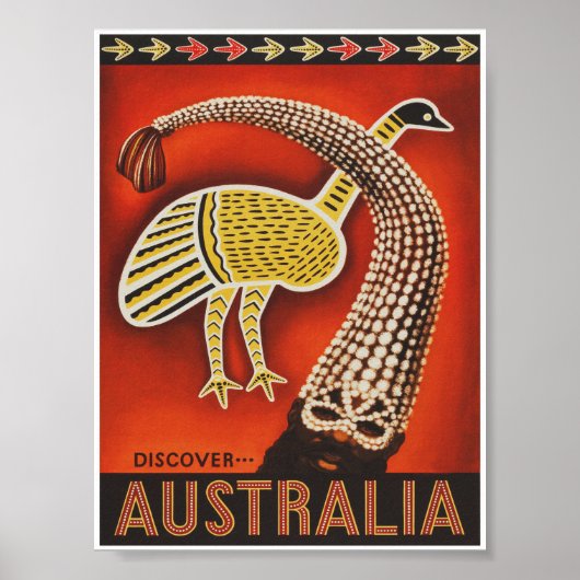 Affiche Vintage voyage australienne avec Emu (Devant)