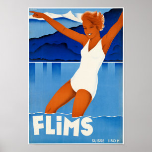 Affiche Vintage voyage de Flims Suisse restaurée