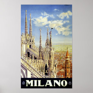 Affiche Vintage voyage de Milano Italie restaurée