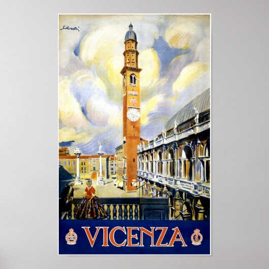Affiche Vintage voyage de Vicenza Italie restaurée (Devant)