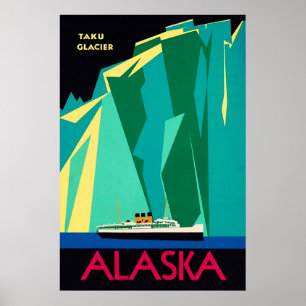 Affiche Vintage voyage du glacier Alaska Taku