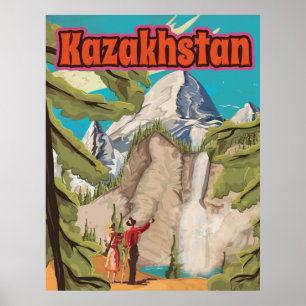 Affiche Vintage voyage du paysage du Kazakhstan