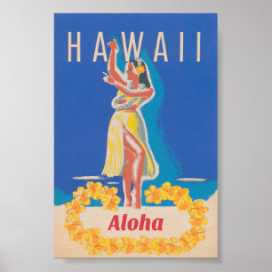 Affiche Vintage voyage Hawaii Hula