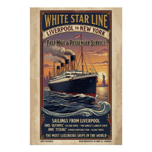 Affiche vintage White Star Line Olympic & Titanic