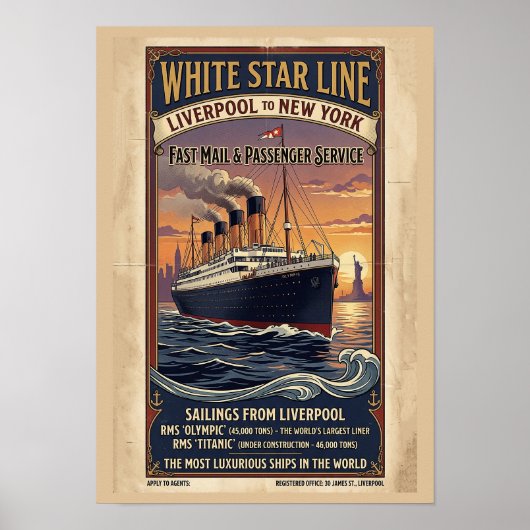Affiche vintage White Star Line Olympic & Titanic (Devant)