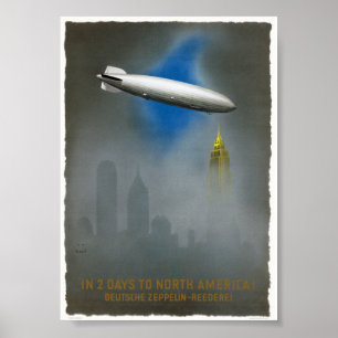 Affiche vintage Zeppelin Amérique du Nord 1937