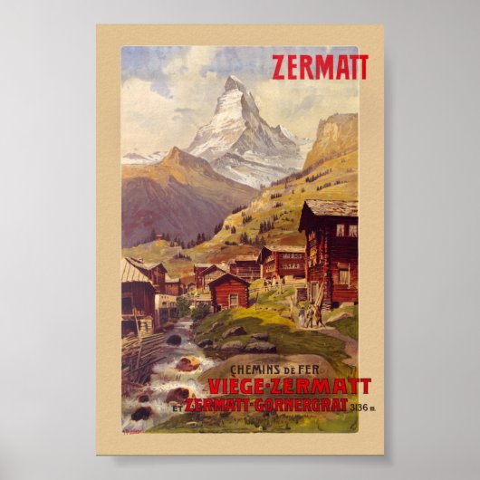 Affiche vintage Zermatt Suisse 1900 (Devant)