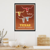Affiche Voyage Pour American Airlines Vers Texas (Cuisine)