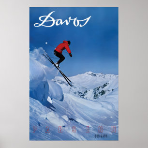 Affiche Voyage Suisse Davos Saut à ski