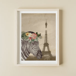 Affiche Zèbre Fantaisie & Tour Eiffel