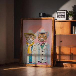 Affiches d'art mural tendance Chats Cowboy Pastel