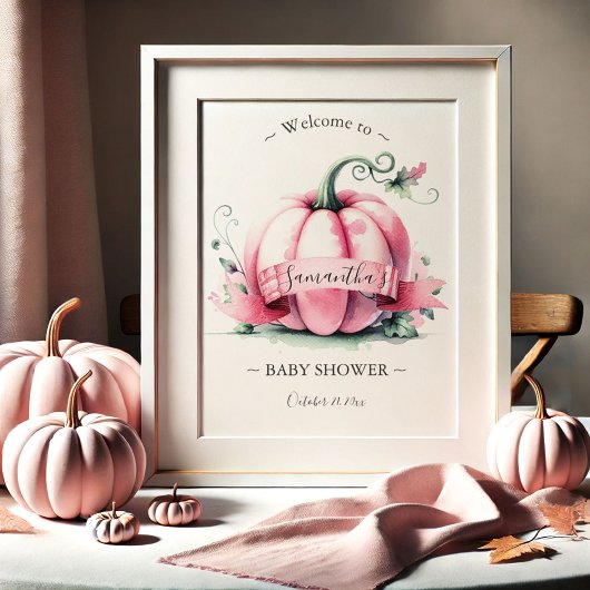 Affiches de Baby Shower Citrouille Rose