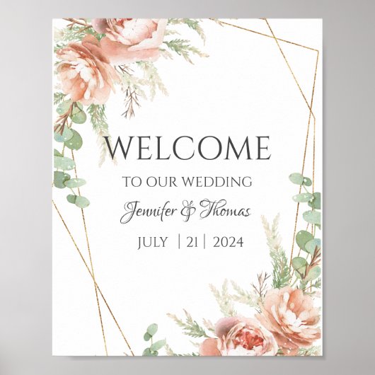 Affiches de bienvenue Blush Roses (Devant)