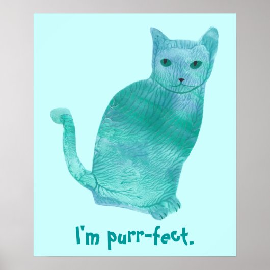 Affiches de chat abstraites bleu-vert parfaites (Devant)