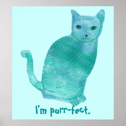 Affiches de chat abstraites bleu-vert parfaites (Devant)