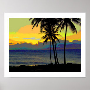 Affiches de coucher de soleil Vintage Hawaii