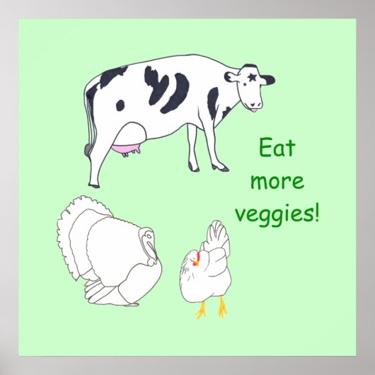 Affiches de dinde de vache de poulet mangez plus d (Devant)
