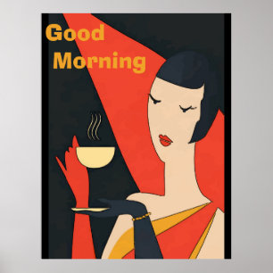 Affiches de la Vintage dame du café du matin
