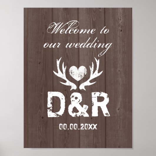Affiches de mariage en bois rustique avec bois de  (Devant)