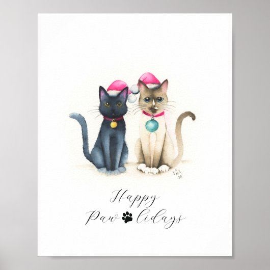 Affiches de Noël de chats à l'aquarelle (Devant)