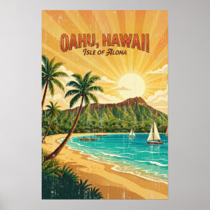 Affiches de voyage hawaïennes vintage - Oahu