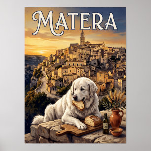 Affiches de voyage vintage Matera Italie Chien
