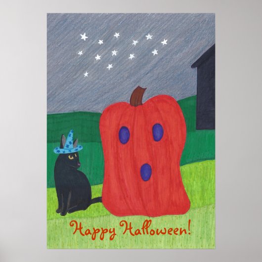 Affiches Halloween Citrouille Fantôme et Chat Sorc (Devant)