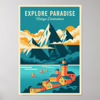 Affiches Impression de voyage colorée vintage