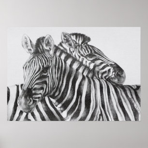 Affiches originales de dessin au crayon de zèbre