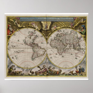 Affiches vintage de carte du monde 1664) (