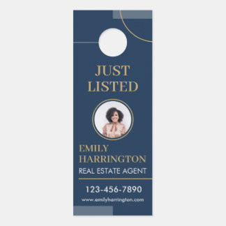 Affichette De Porte Agent immobilier Navy Just Listed lignes fines