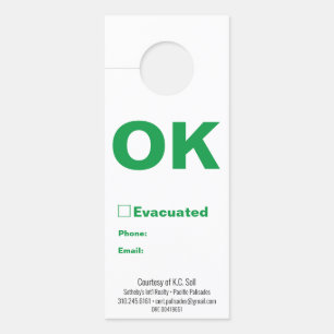 Affichette De Porte Aide sur la sécurité des tremblements de terre/OK_