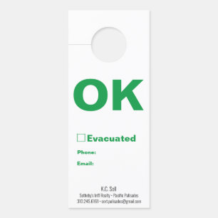 Affichette De Porte Aide sur la sécurité des tremblements de terre/OK_