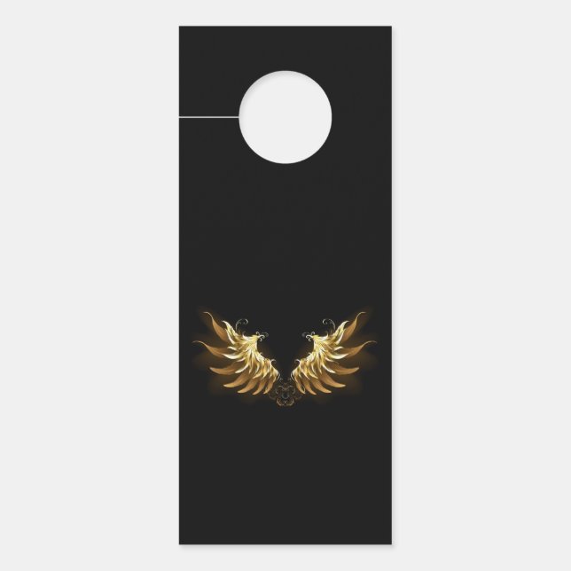Affichette De Porte Ailes d'Ange d'or sur arrière - plan noir (Devant)