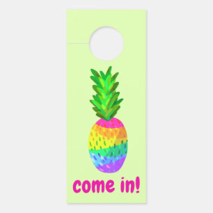 Affichette De Porte Ananas arc-en-ciel