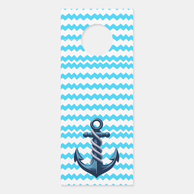 Affichette De Porte Ancrage bleu avec vagues bleues (Devant)