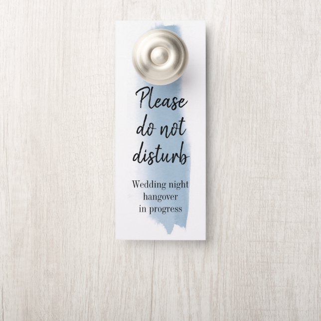 Affichette De Porte Aquarelle bleu Dusty Brush Strot Ne Disturbe Pas (Sur le bouton)
